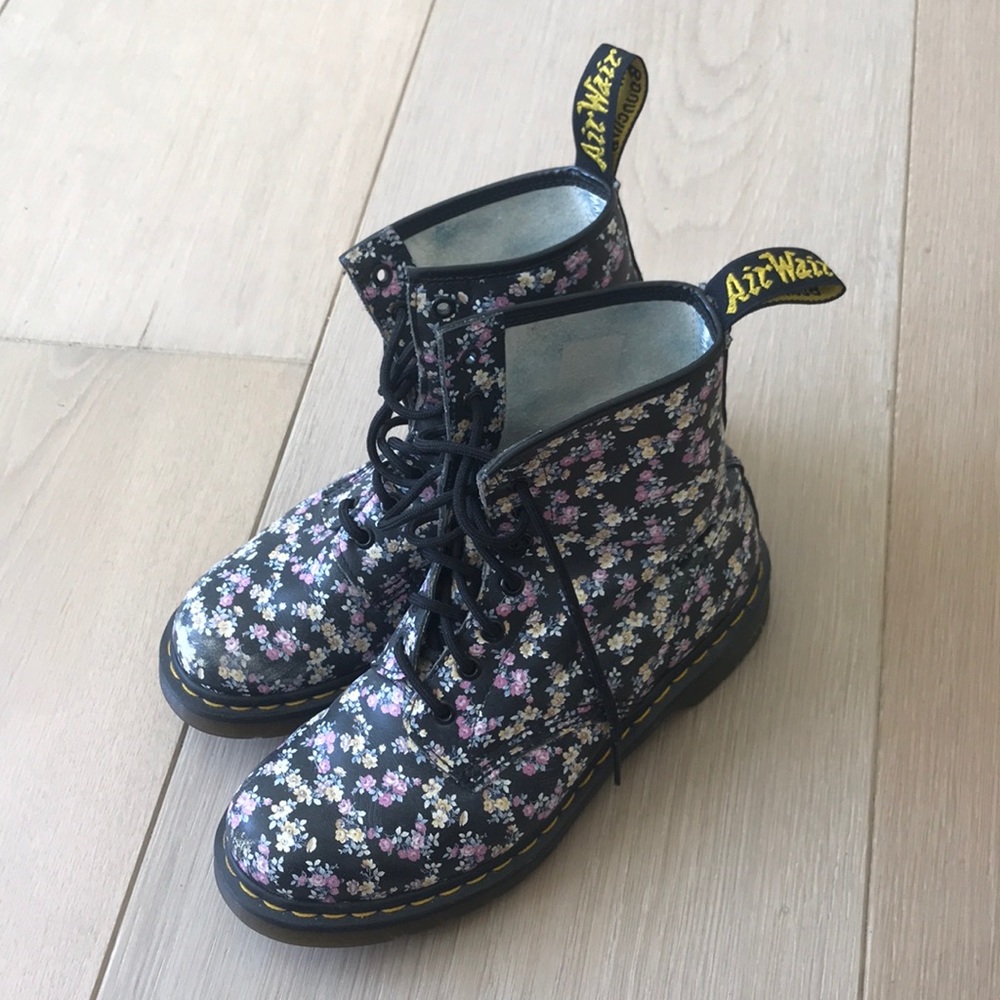 Dr. Martens Black Floral Combat Boots